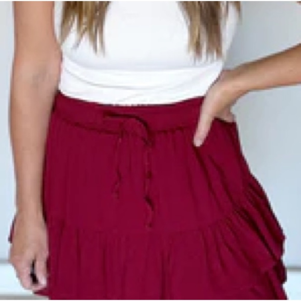 Tiered Wine Mini Skirt